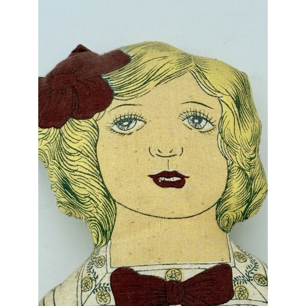Vintage 1920s Flapper Cloth Doll 16” Litho Print Plush Girl The Toy Works